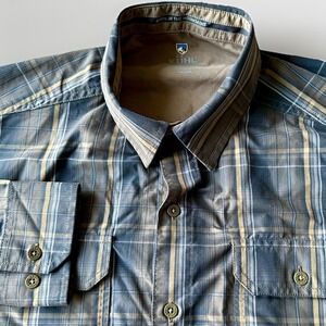 Men's Blue Plaid Button-Up Shirt